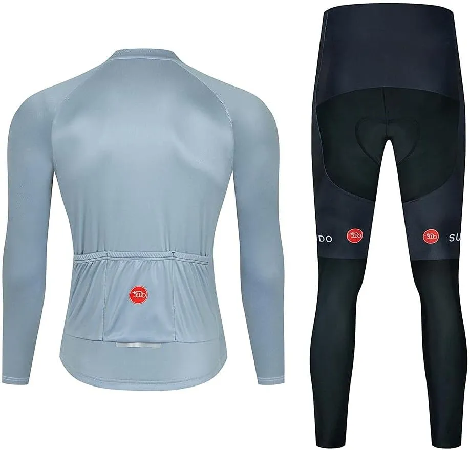 Men's Cycling Jersey Set Long Sleeve Cycling Clothing Road Bike Shirts Bicycle Jersey with 20D Gel Padded Long Pants