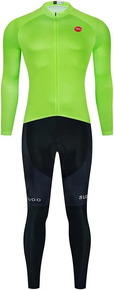 Men's Cycling Jersey Set Long Sleeve Cycling Clothing Road Bike Shirts Bicycle Jersey with 20D Gel Padded Long Pants