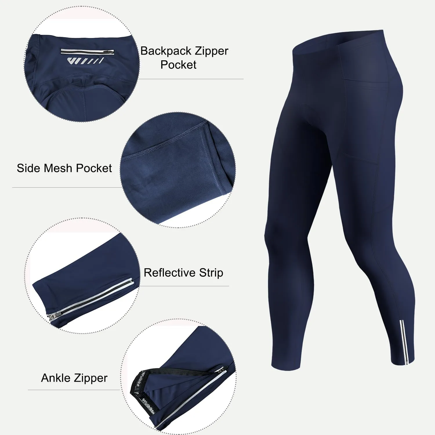 Mens Cycling Pants,4D Padded Road Bike Bicycle Tights Outdoor Biking Leggings with Pockets