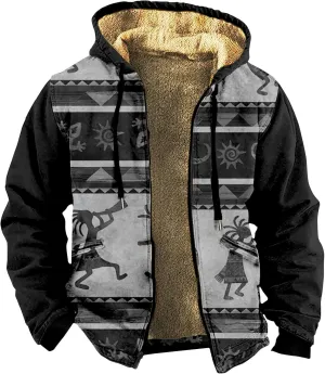 Mens Fuzzy Sherpa Jacket Long Sleeve Fleece Zip Up Coat Fall Winter Puffer Jacket Casual Zipper Varsity Coat Hooded