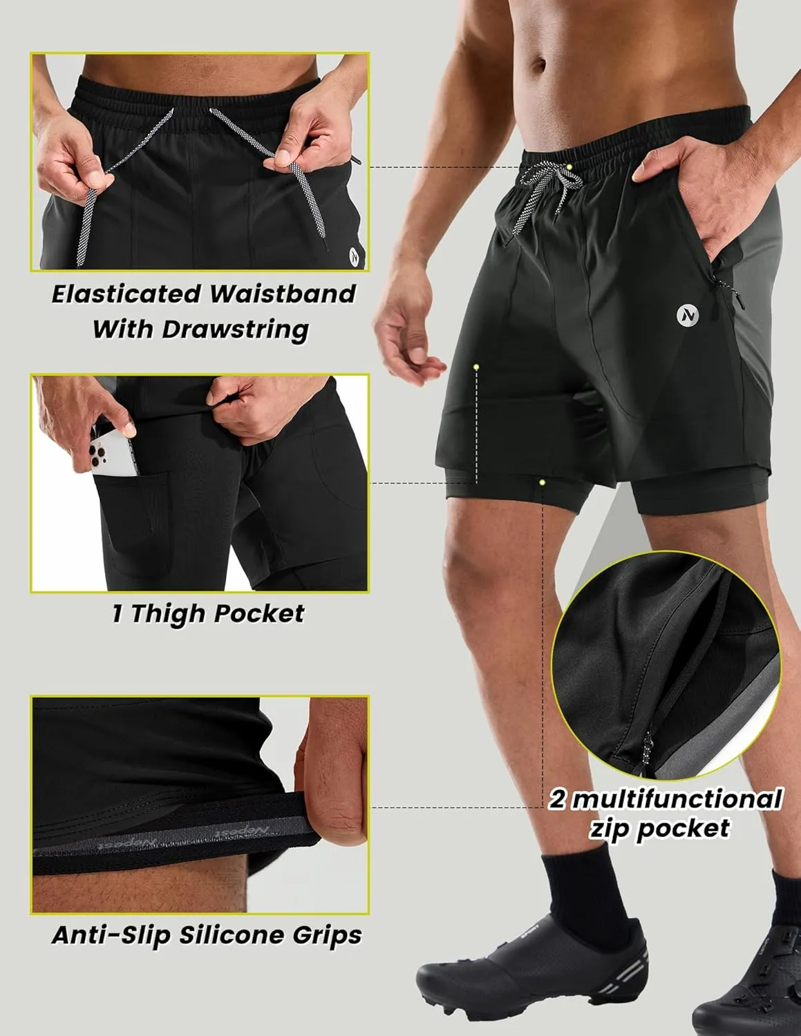 Mens Mountain Bike Shorts 3D Padded MTB Shorts Bicycle Biking Biker Baggy Cycling Shorts with Zipper Pockets
