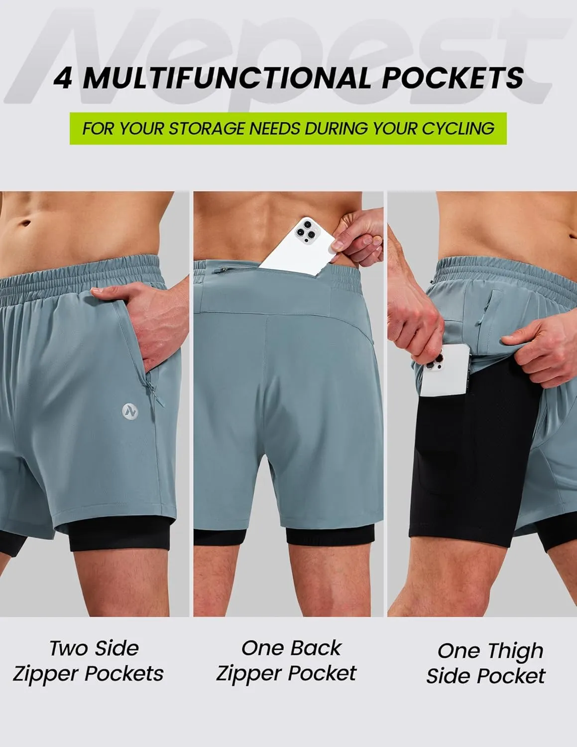Men’s Mountain Bike Shorts 4D Padded MTB Cycling Biking Bicycle Riding Shorts with Zipper Pockets, Loose-fit