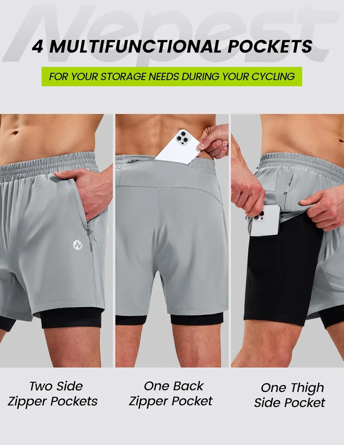 Men’s Mountain Bike Shorts 4D Padded MTB Cycling Biking Bicycle Riding Shorts with Zipper Pockets, Loose-fit