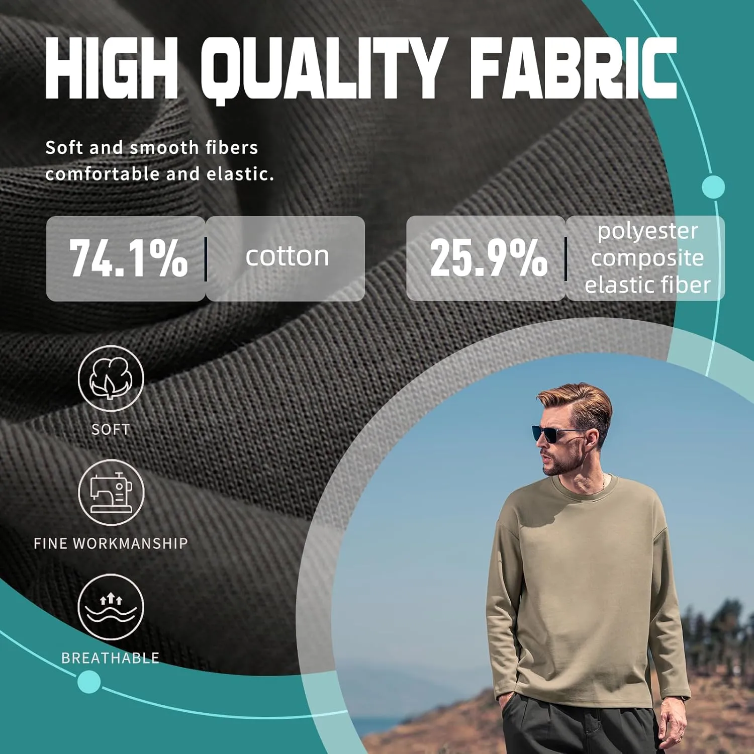 Men's Striped Long Sleeved T-Shirt, Casual Round Neck Long Sleeved Top, Regular-Fit Daily Striped T-Shirt Basic Style