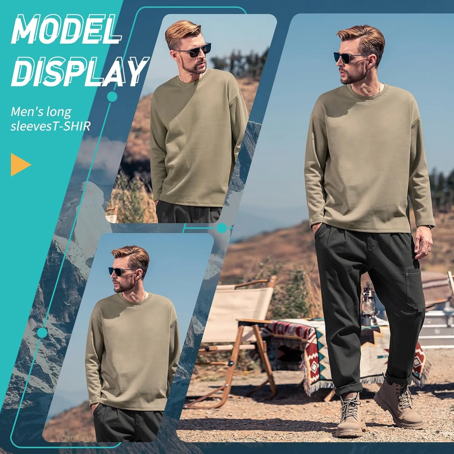 Men's Striped Long Sleeved T-Shirt, Casual Round Neck Long Sleeved Top, Regular-Fit Daily Striped T-Shirt Basic Style