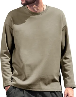 Men's Striped Long Sleeved T-Shirt, Casual Round Neck Long Sleeved Top, Regular-Fit Daily Striped T-Shirt Basic Style