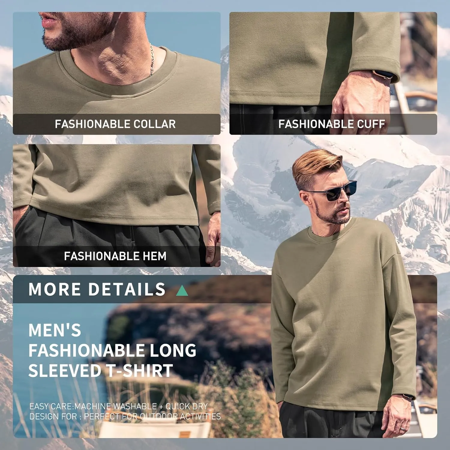 Men's Striped Long Sleeved T-Shirt, Casual Round Neck Long Sleeved Top, Regular-Fit Daily Striped T-Shirt Basic Style