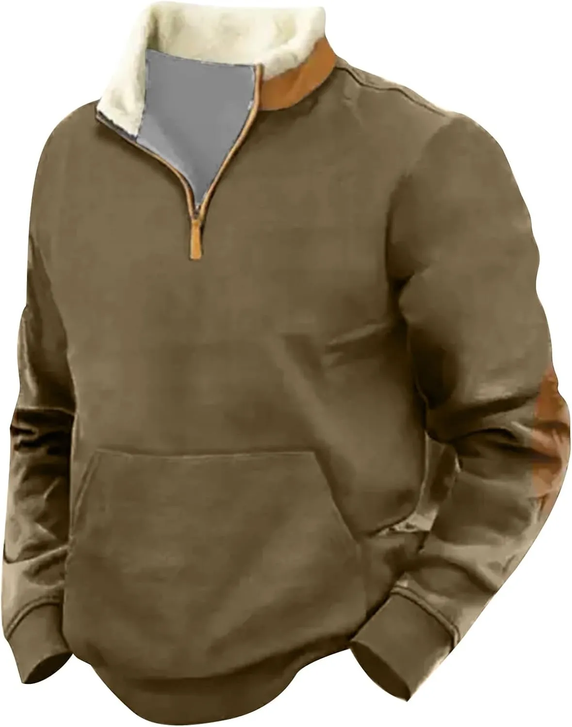 Men's Vintage Western Cowboy Zipper Sweatshirt Winter Warm Pullover 1/4 Zip Stand Collar Fit Casual Tactical Jacket