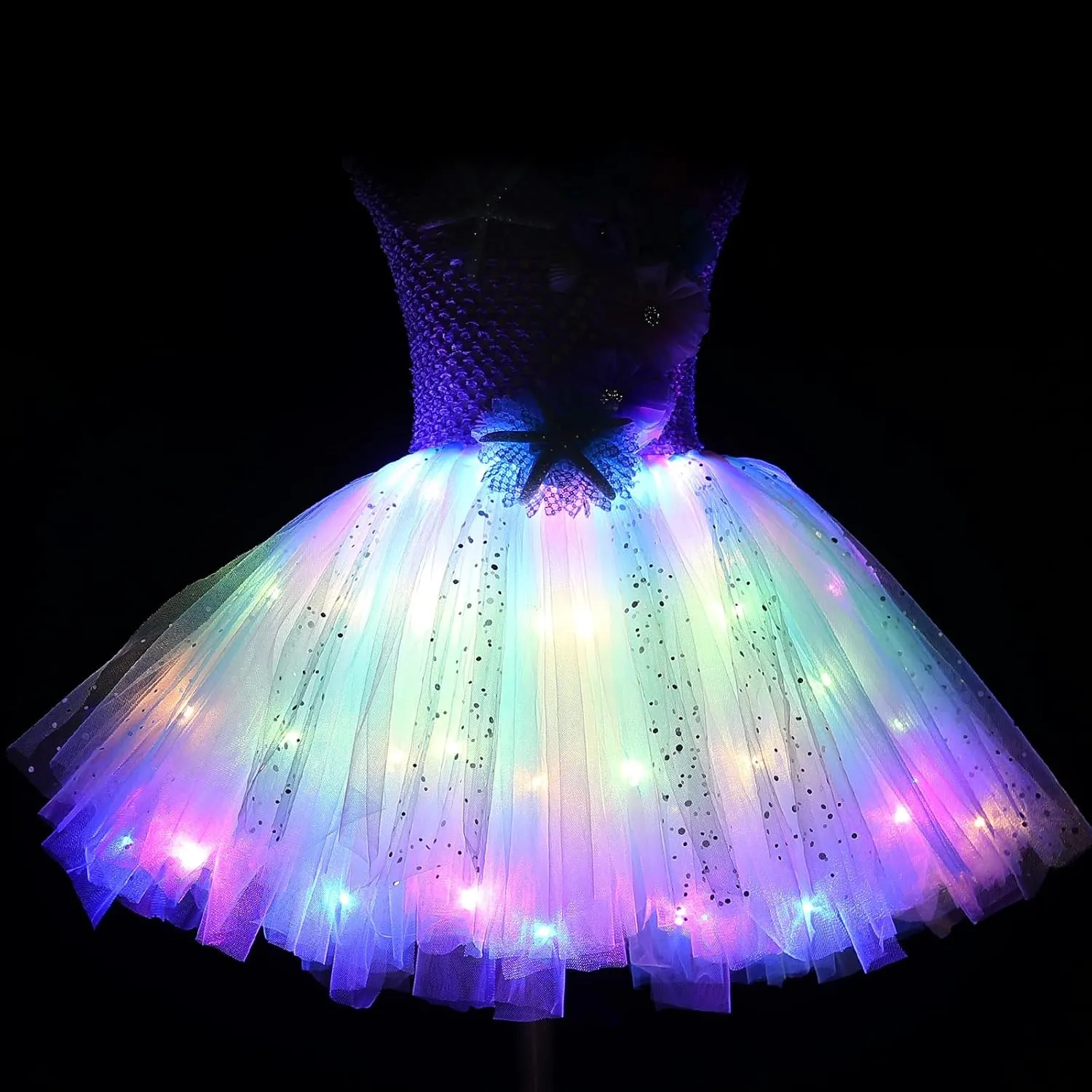 Mermaid Costume Dress for Girls Mermaid Light Up Dress for Girls Mermaid Birthday Party Gifts Decorations Halloween Costumes (5-6 Years)