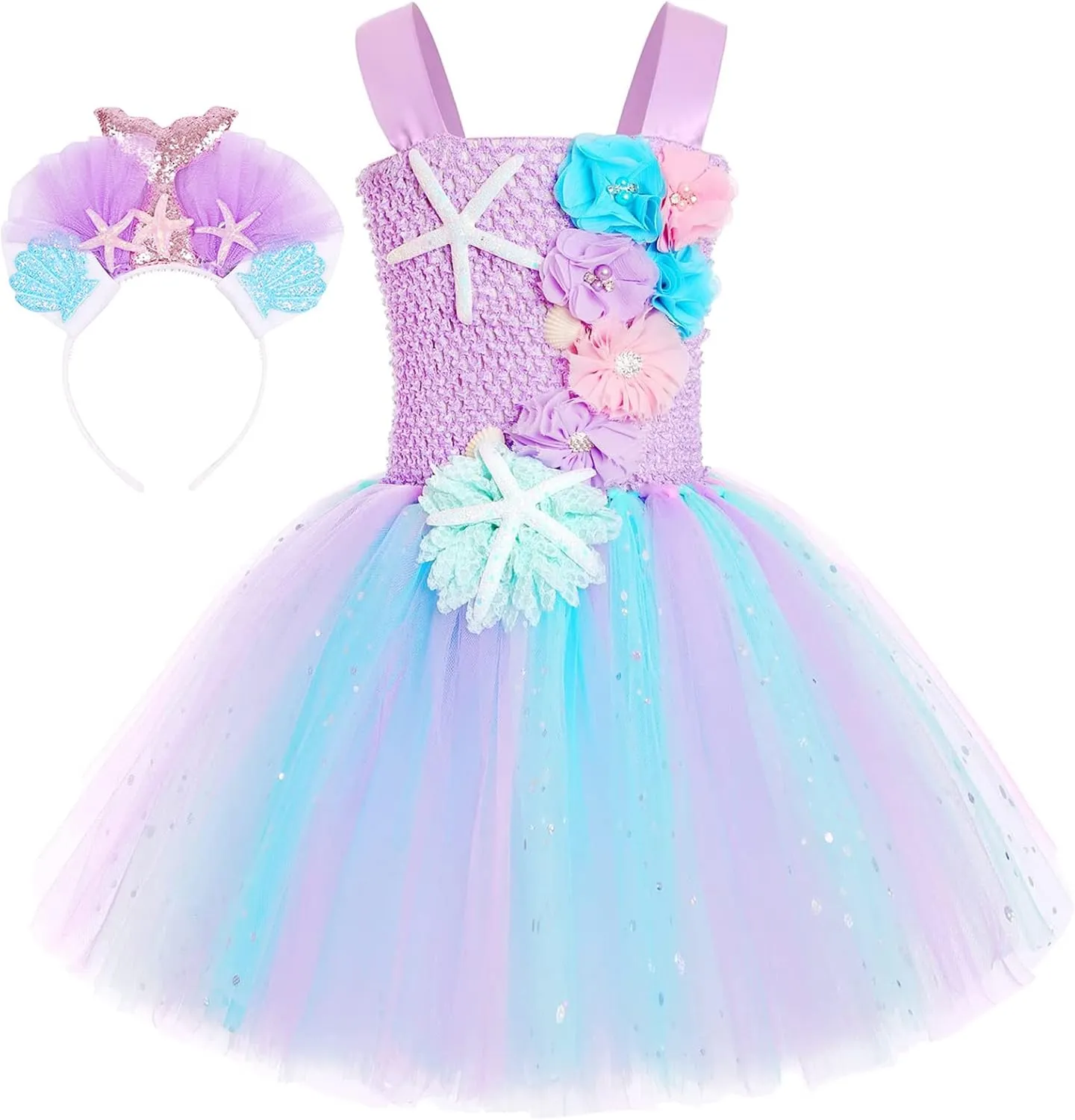 Mermaid Costume Dress for Girls Mermaid Light Up Dress for Girls Mermaid Birthday Party Gifts Decorations Halloween Costumes (5-6 Years)