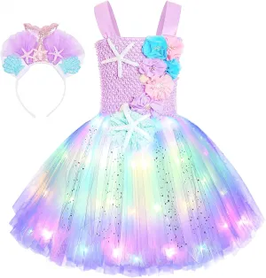 Mermaid Costume Dress for Girls Mermaid Light Up Dress for Girls Mermaid Birthday Party Gifts Decorations Halloween Costumes (5-6 Years)