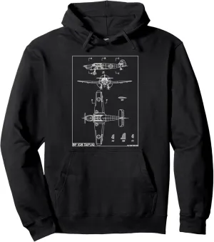 Messerschmitt Bf 108 Taifun WW2 German Plane Blueprint Pullover Hoodie