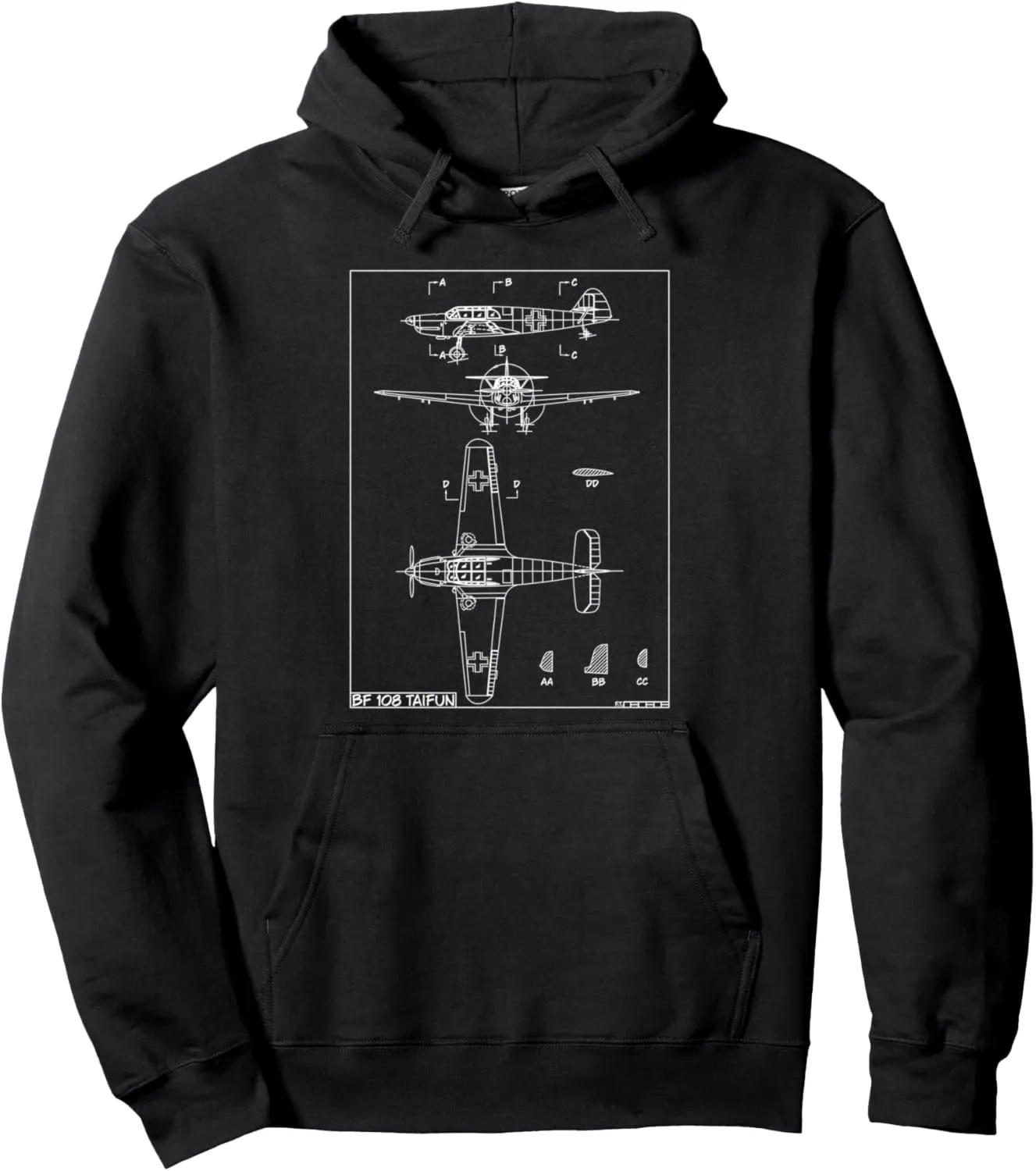 Messerschmitt Bf 108 Taifun WW2 German Plane Blueprint Pullover Hoodie