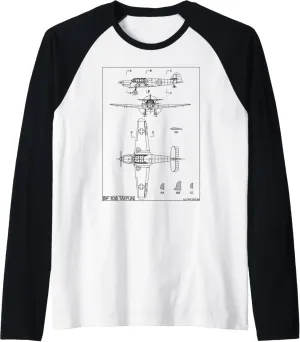 Messerschmitt Bf 108 Taifun WW2 German Plane Blueprint Raglan Baseball Tee