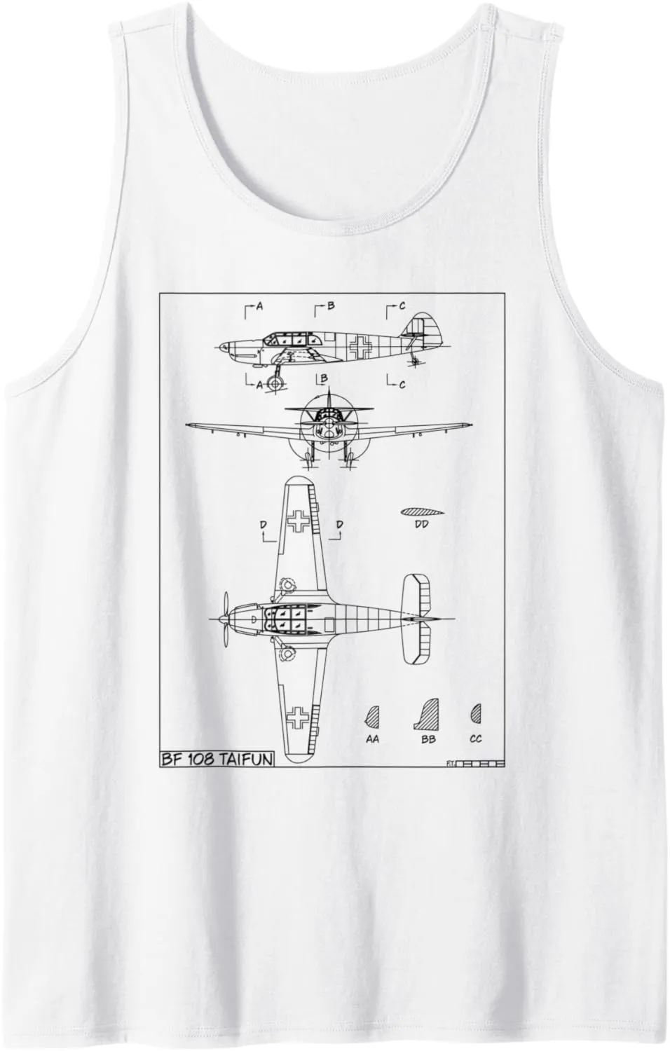 Messerschmitt Bf 108 Taifun WW2 German Plane Blueprint Tank Top