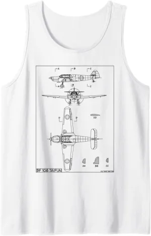 Messerschmitt Bf 108 Taifun WW2 German Plane Blueprint Tank Top