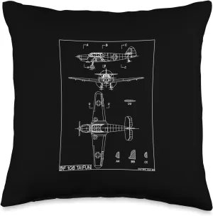 Messerschmitt Bf 108 Taifun WW2 German Plane Blueprint Throw Pillow