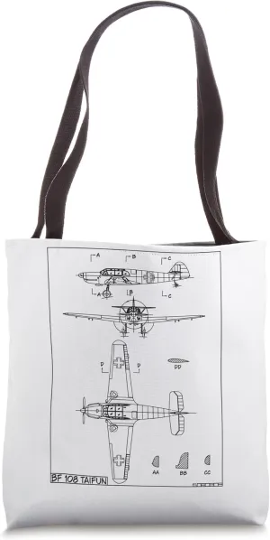 Messerschmitt Bf 108 Taifun WW2 German Plane Blueprint Tote Bag