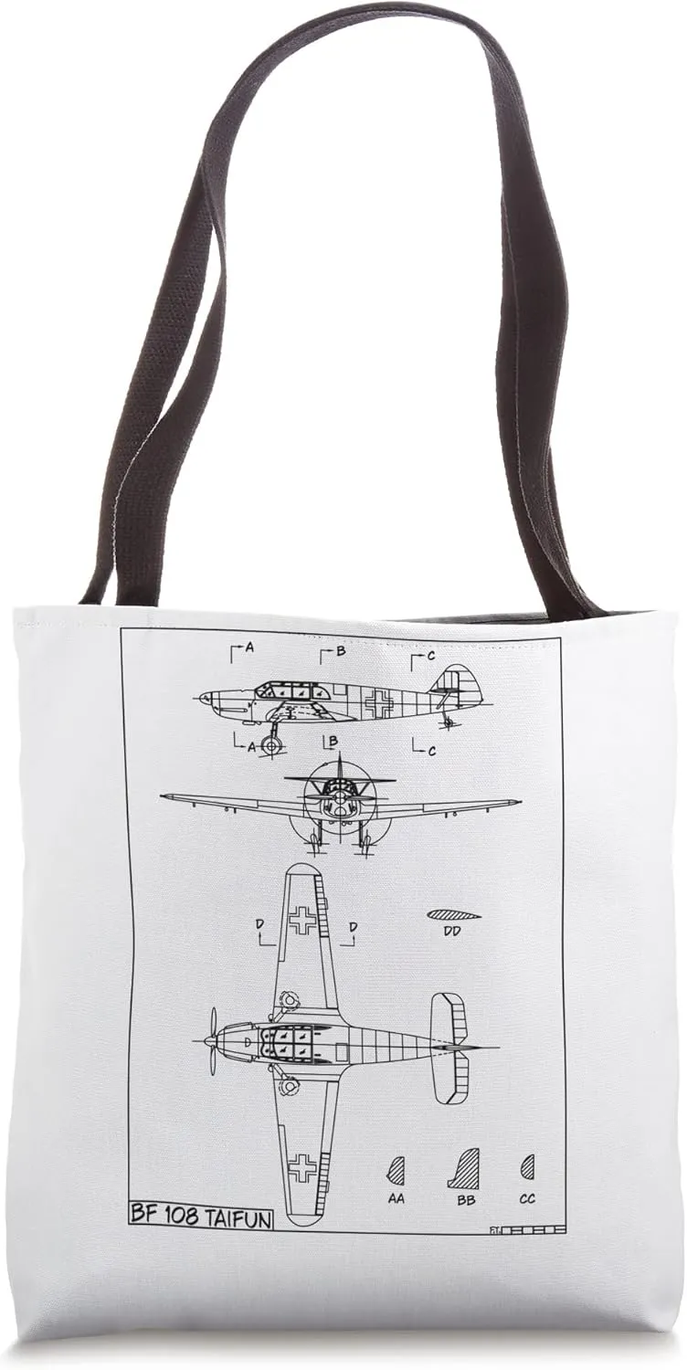 Messerschmitt Bf 108 Taifun WW2 German Plane Blueprint Tote Bag
