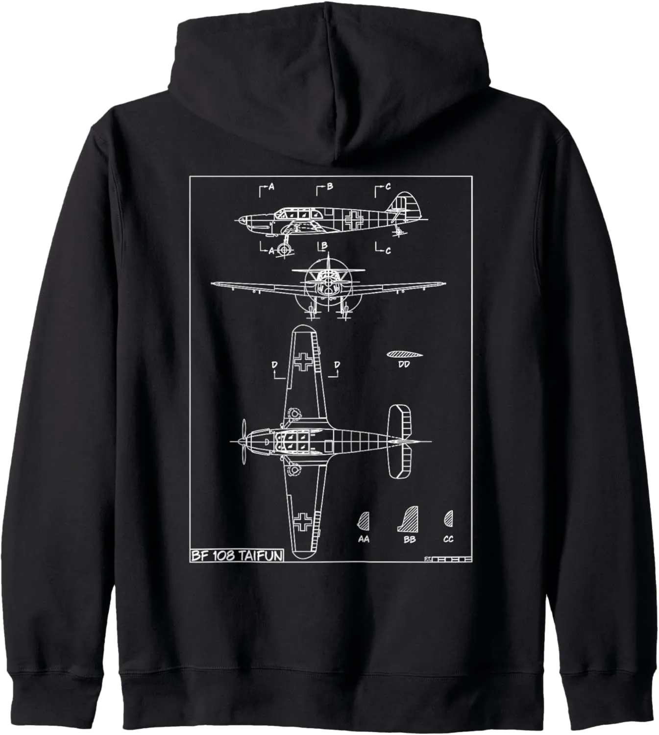 Messerschmitt Bf 108 Taifun WW2 German Plane Blueprint Zip Hoodie