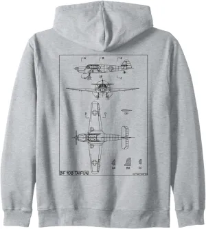 Messerschmitt Bf 108 Taifun WW2 German Plane Blueprint Zip Hoodie