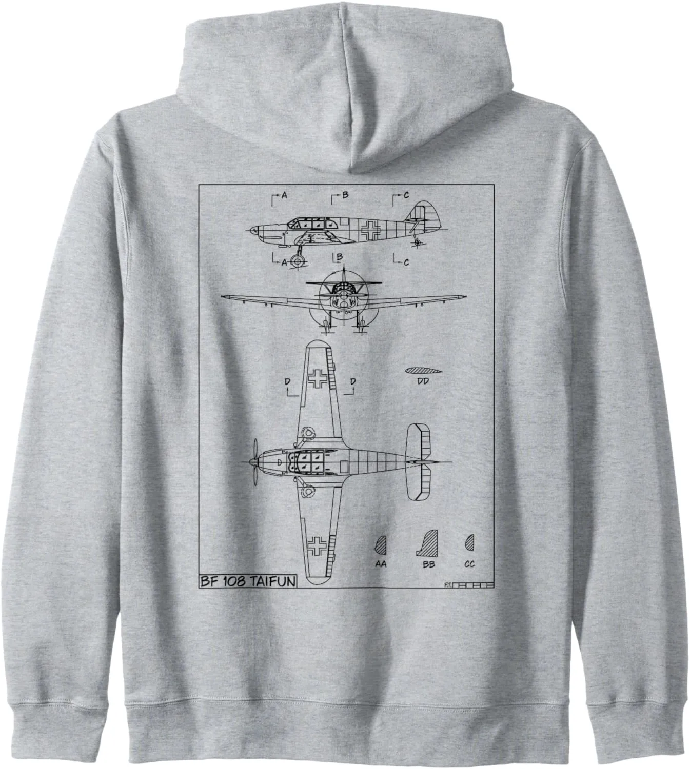 Messerschmitt Bf 108 Taifun WW2 German Plane Blueprint Zip Hoodie