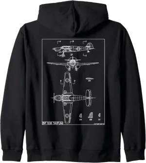Messerschmitt Bf 108 Taifun WW2 German Plane Blueprint Zip Hoodie