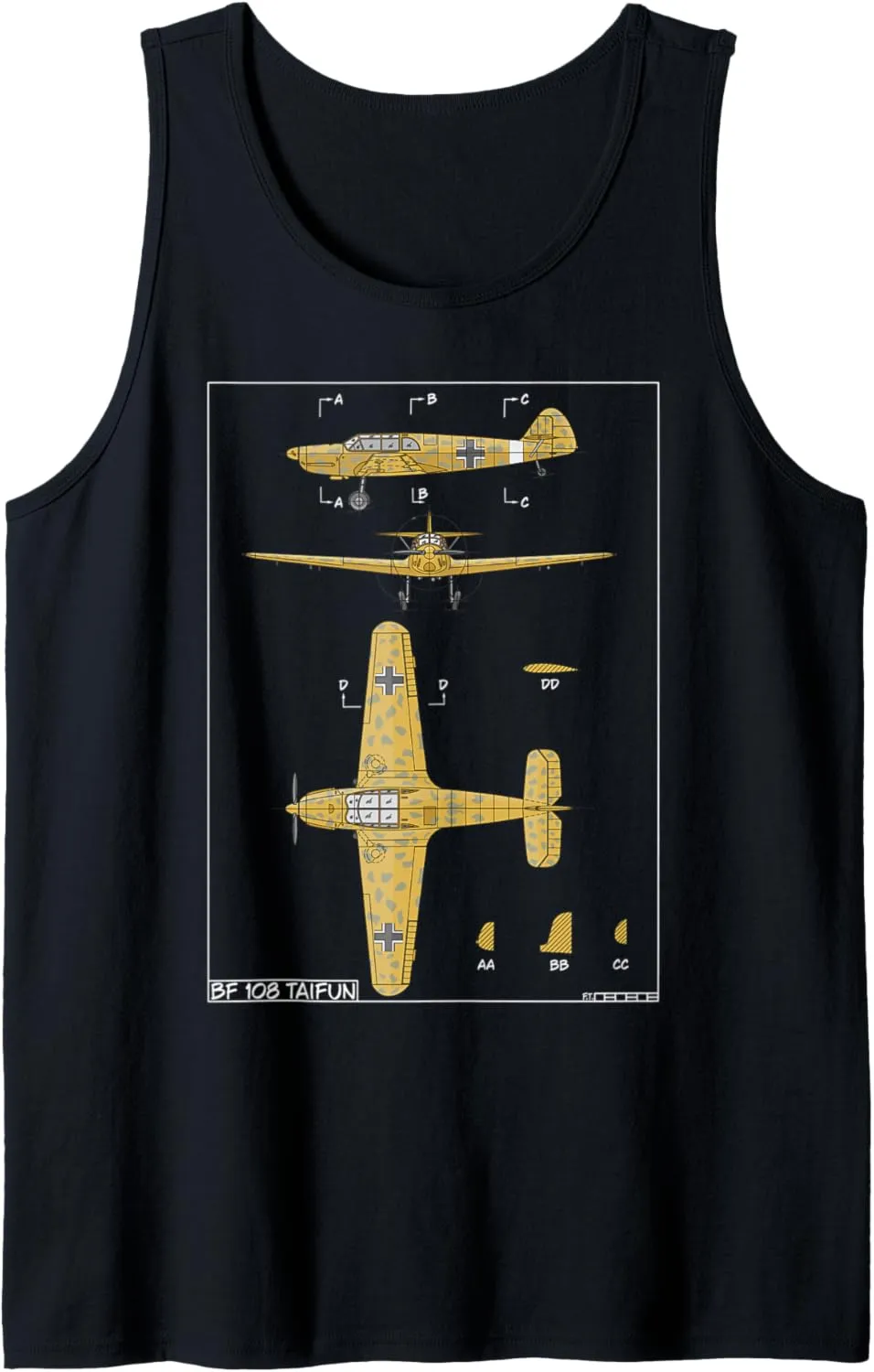 Messerschmitt Bf 108 Taifun WW2 German Plane Diagram Tank Top