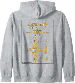 Messerschmitt Bf 108 Taifun WW2 German Plane Diagram Zip Hoodie