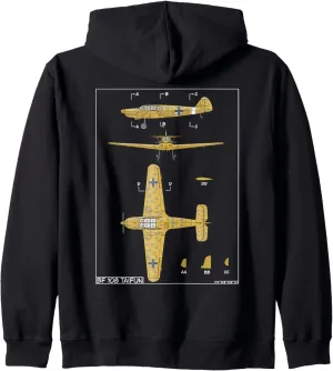Messerschmitt Bf 108 Taifun WW2 German Plane Diagram Zip Hoodie