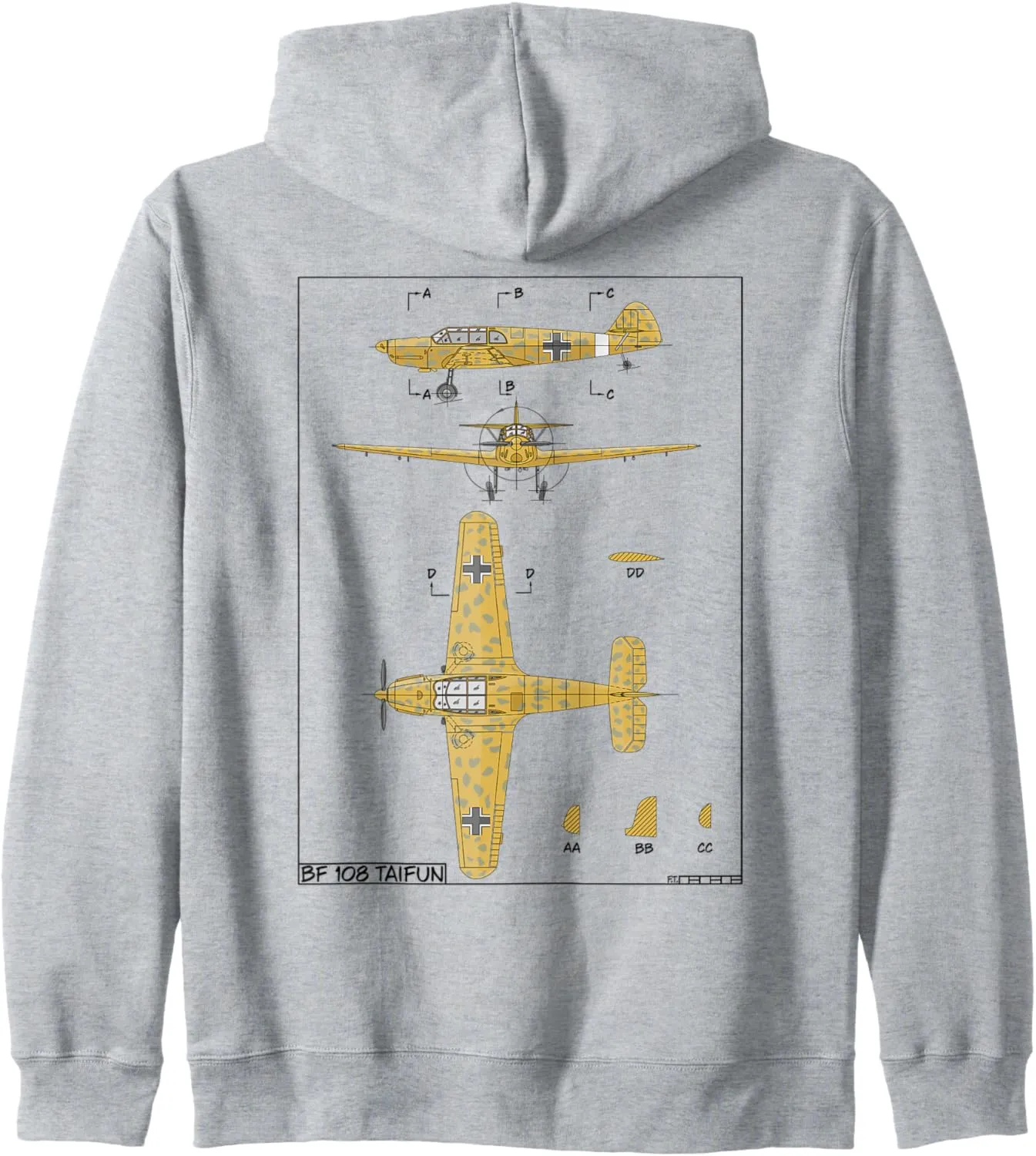 Messerschmitt Bf 108 Taifun WW2 German Plane Diagram Zip Hoodie