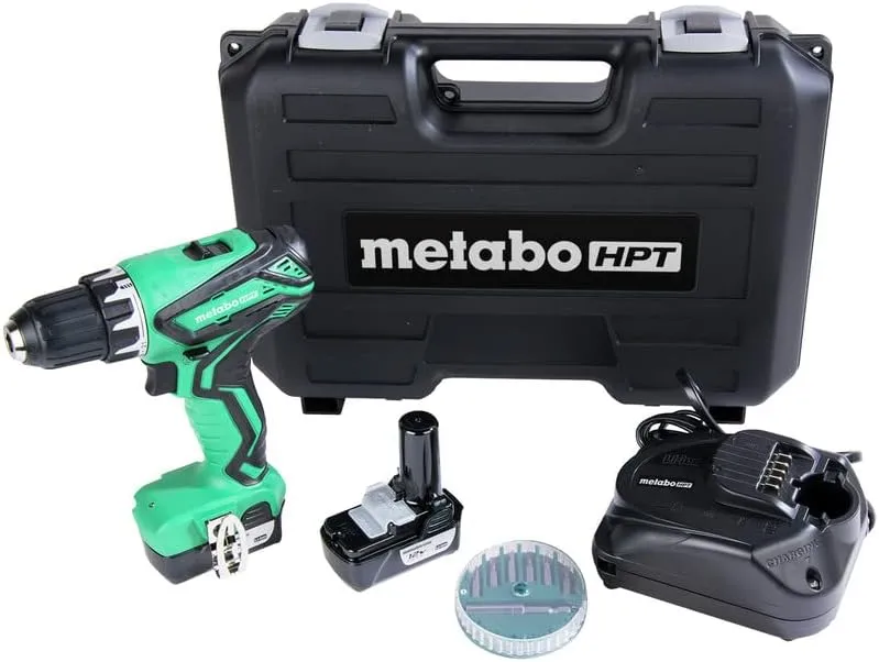 Metabo HPT Cordless Drill | 12V Peak | Includes 2-12V Lithium Ion Batteries | Carrying Case | 7 Piece Bit Set | Lifetime Tool Warranty (DS10DFL2)