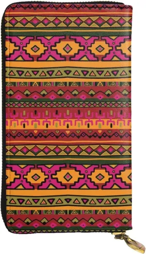 Mexican Folk Art Boho Leather Womens Wallet,Cute Clutch Purses for Women,Minimalist,Waterproof Card Holder Wallets Clutch Bag