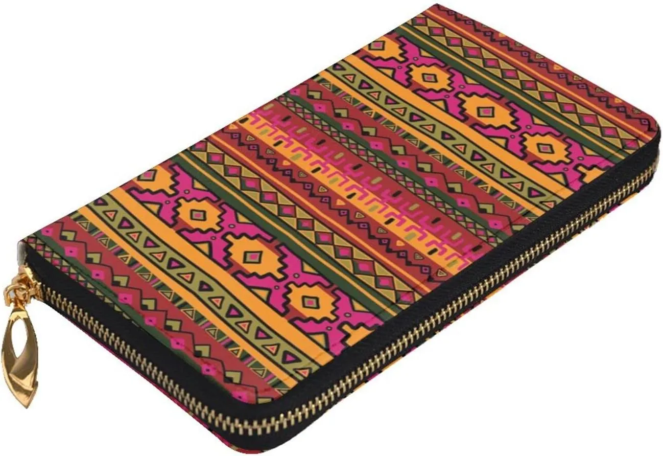 Mexican Folk Art Boho Leather Womens Wallet,Cute Clutch Purses for Women,Minimalist,Waterproof Card Holder Wallets Clutch Bag