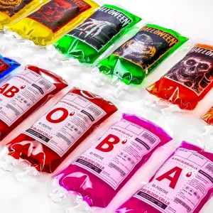 MGparty 48 Packs Halloween Blood Bags for Drink Halloween Party Decoration Drink Pouches Juice Containers for Zombie Vampire Theme Party Props (48pcs Bags, 48 Clips, 3 Syringes)