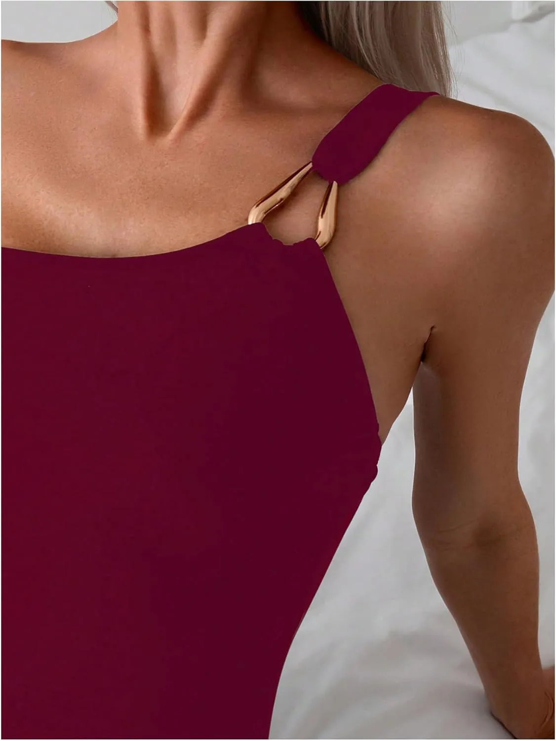 Milumia Women's Ring Linked One Piece Swimsuit One Shoulder Summer Beach Swimwear