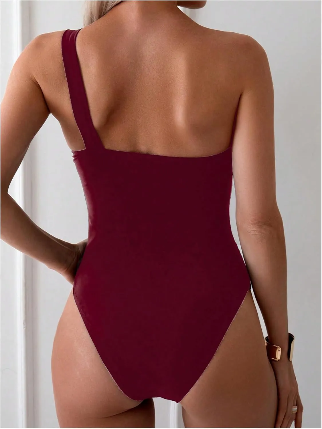 Milumia Women's Ring Linked One Piece Swimsuit One Shoulder Summer Beach Swimwear