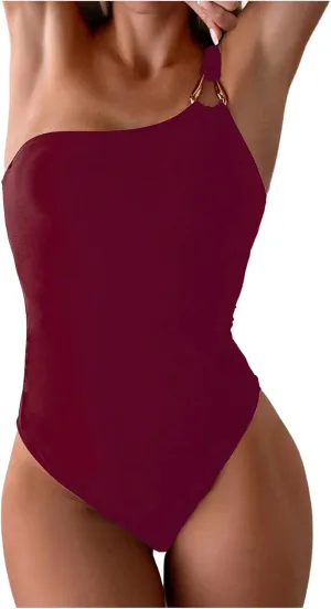Milumia Women's Ring Linked One Piece Swimsuit One Shoulder Summer Beach Swimwear