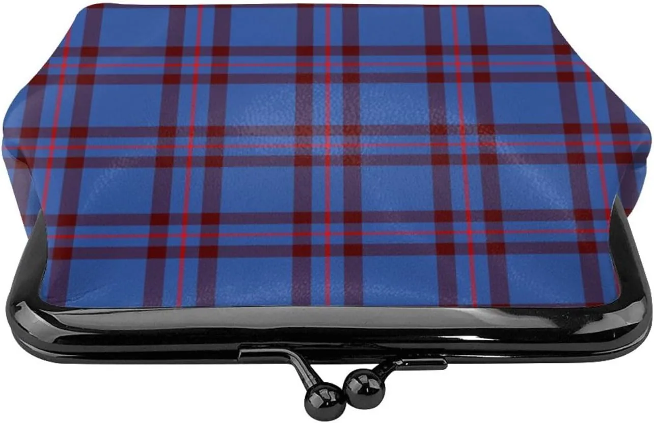Mini PU Leather Change Purse Elliot Modern Tartan Coin Purses Wallet with Clasp Pouch