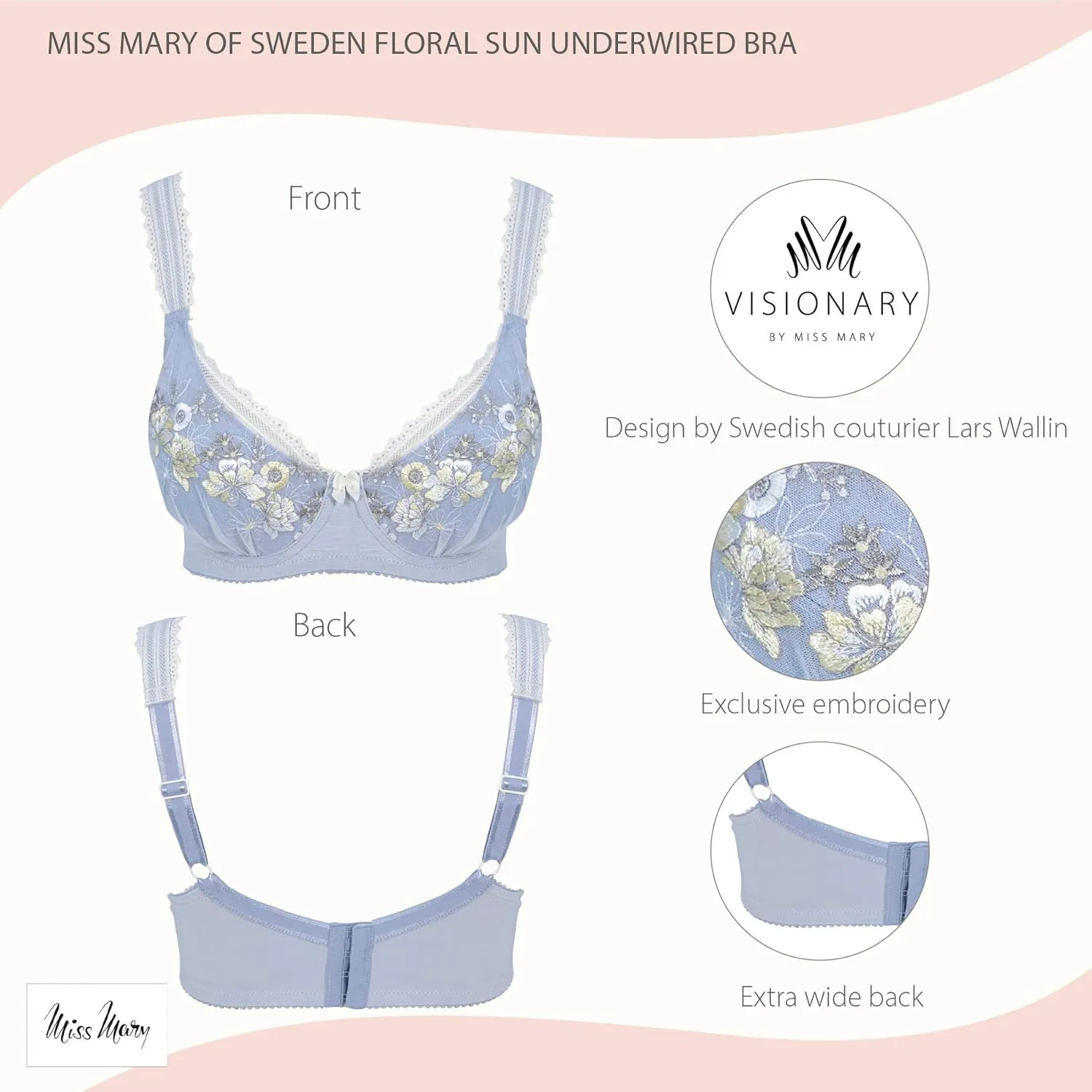 Miss Mary of Sweden Floral Sun Womens Luxury Unpadded Underwired Tulle Bra