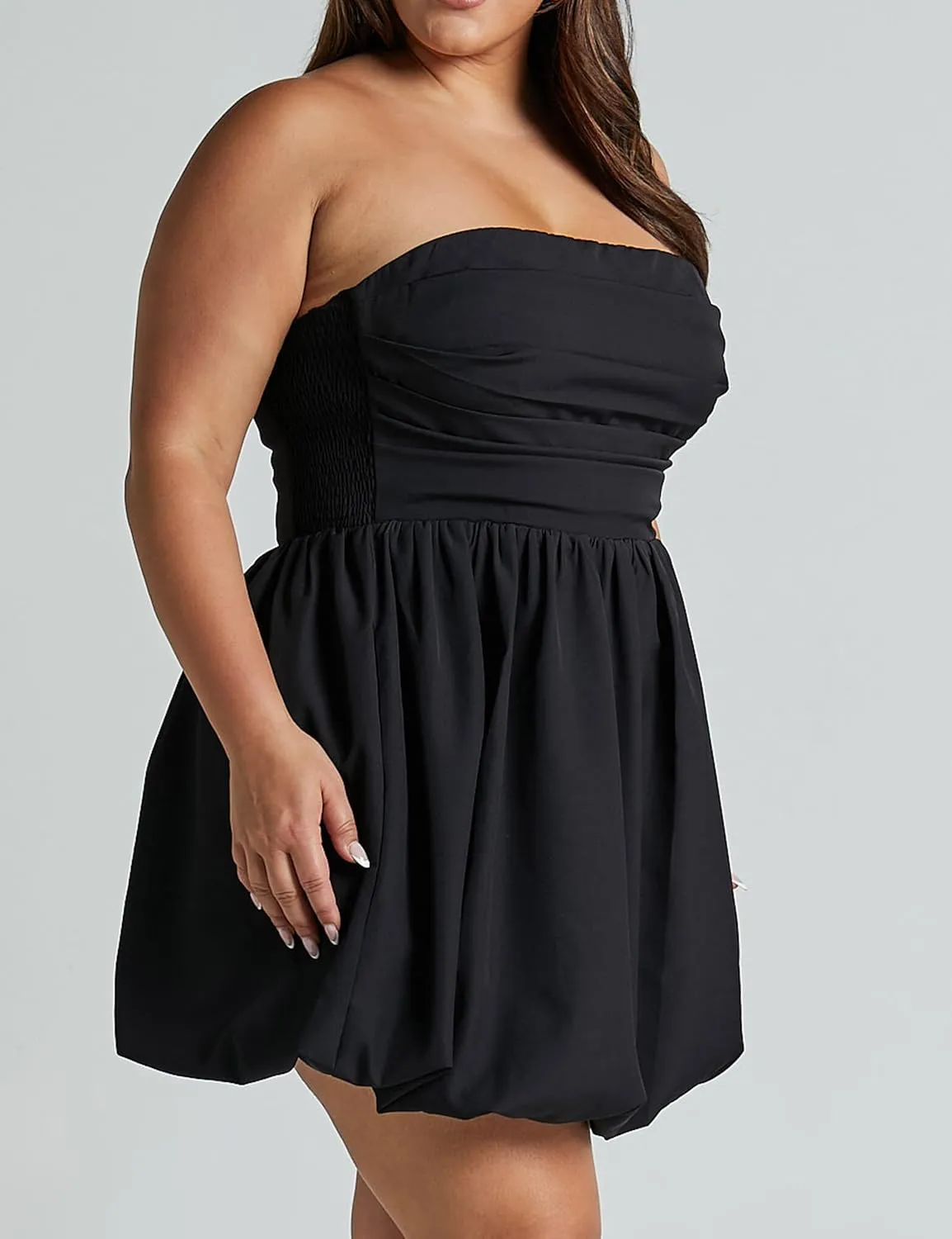 MISSACTIVER Women's Strapless Tube Top Mini Dress Ruched Sleeveless Off Shoulder Flared Short Dress Summer Party Club Dresses