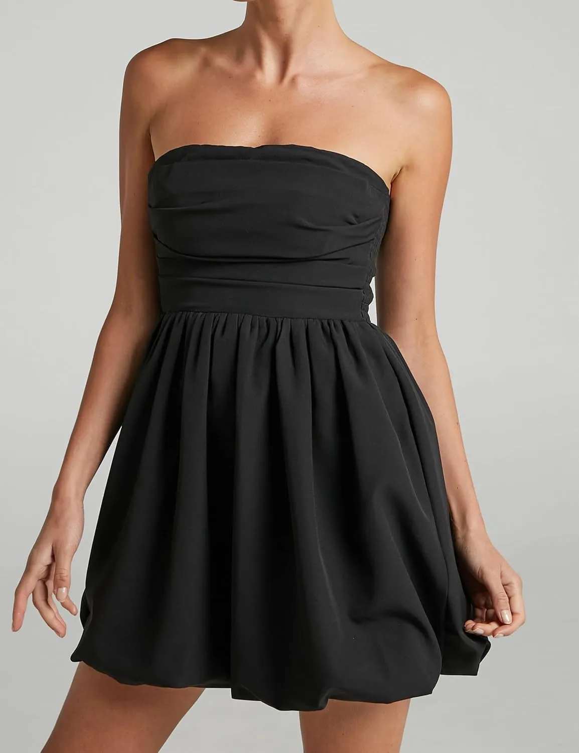 MISSACTIVER Women's Strapless Tube Top Mini Dress Ruched Sleeveless Off Shoulder Flared Short Dress Summer Party Club Dresses