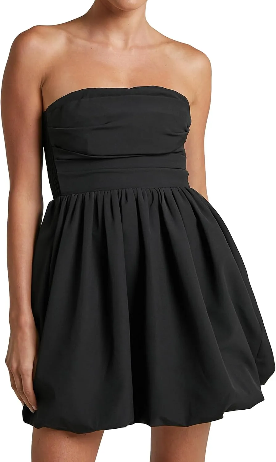 MISSACTIVER Women's Strapless Tube Top Mini Dress Ruched Sleeveless Off Shoulder Flared Short Dress Summer Party Club Dresses