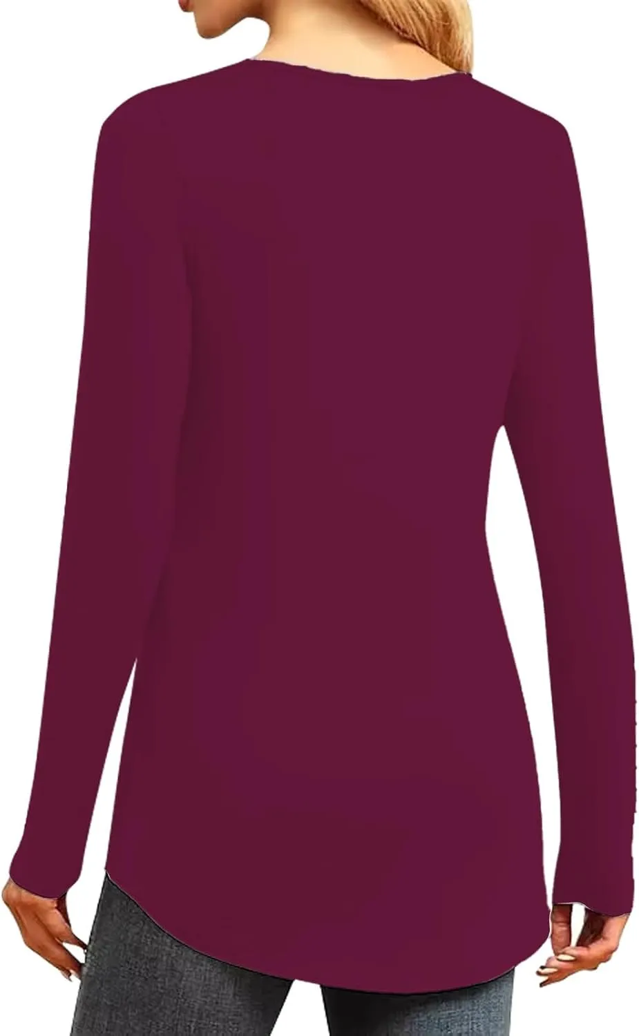 Miyaomn Casual Long Sleeve Tunic Tops for Women V Neck Pleated Front T-Shirts Hide Belly Slim Fit Spring Fall Dressy Blouses