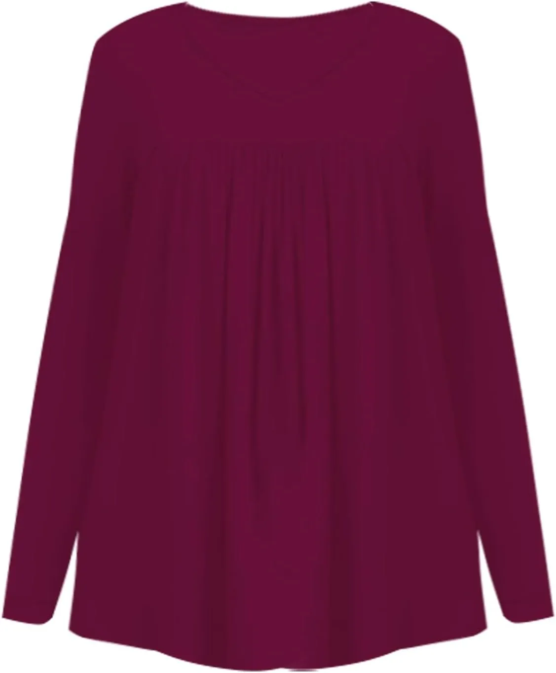 Miyaomn Casual Long Sleeve Tunic Tops for Women V Neck Pleated Front T-Shirts Hide Belly Slim Fit Spring Fall Dressy Blouses