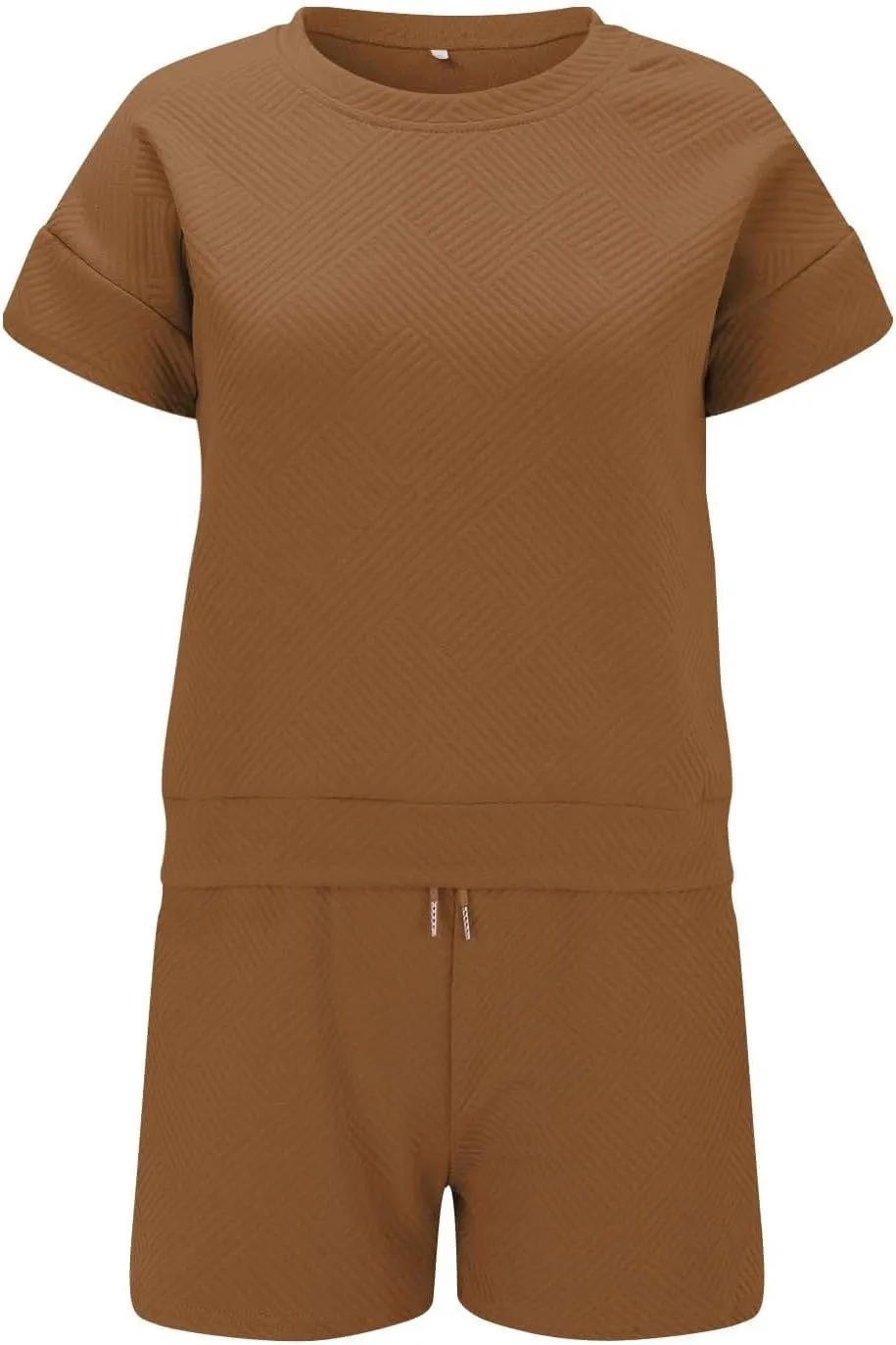 Miyaomn Trendy Waffle Lounge Set for Women Textured Short Sleeve Top and Shorts 2 Piece Tracksuit Outfit Pajamas with Pockets