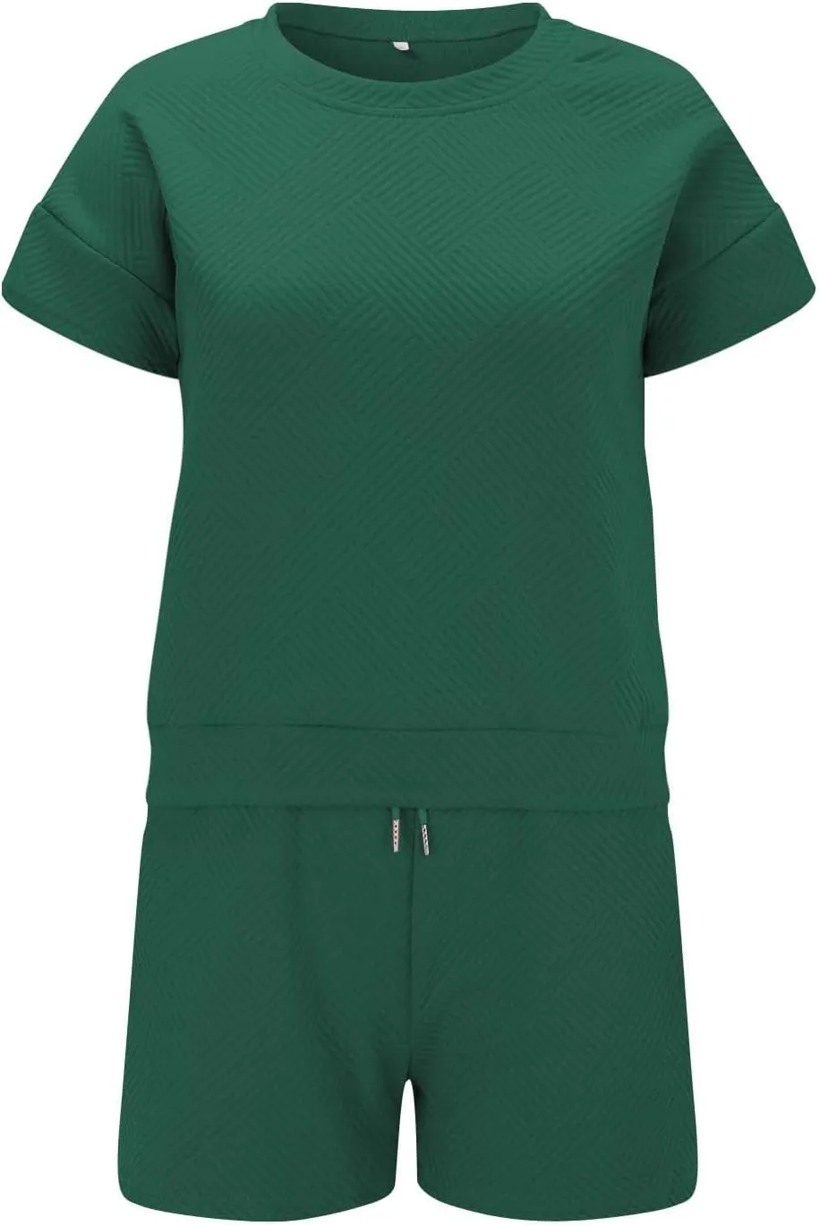 Miyaomn Trendy Waffle Lounge Set for Women Textured Short Sleeve Top and Shorts 2 Piece Tracksuit Outfit Pajamas with Pockets