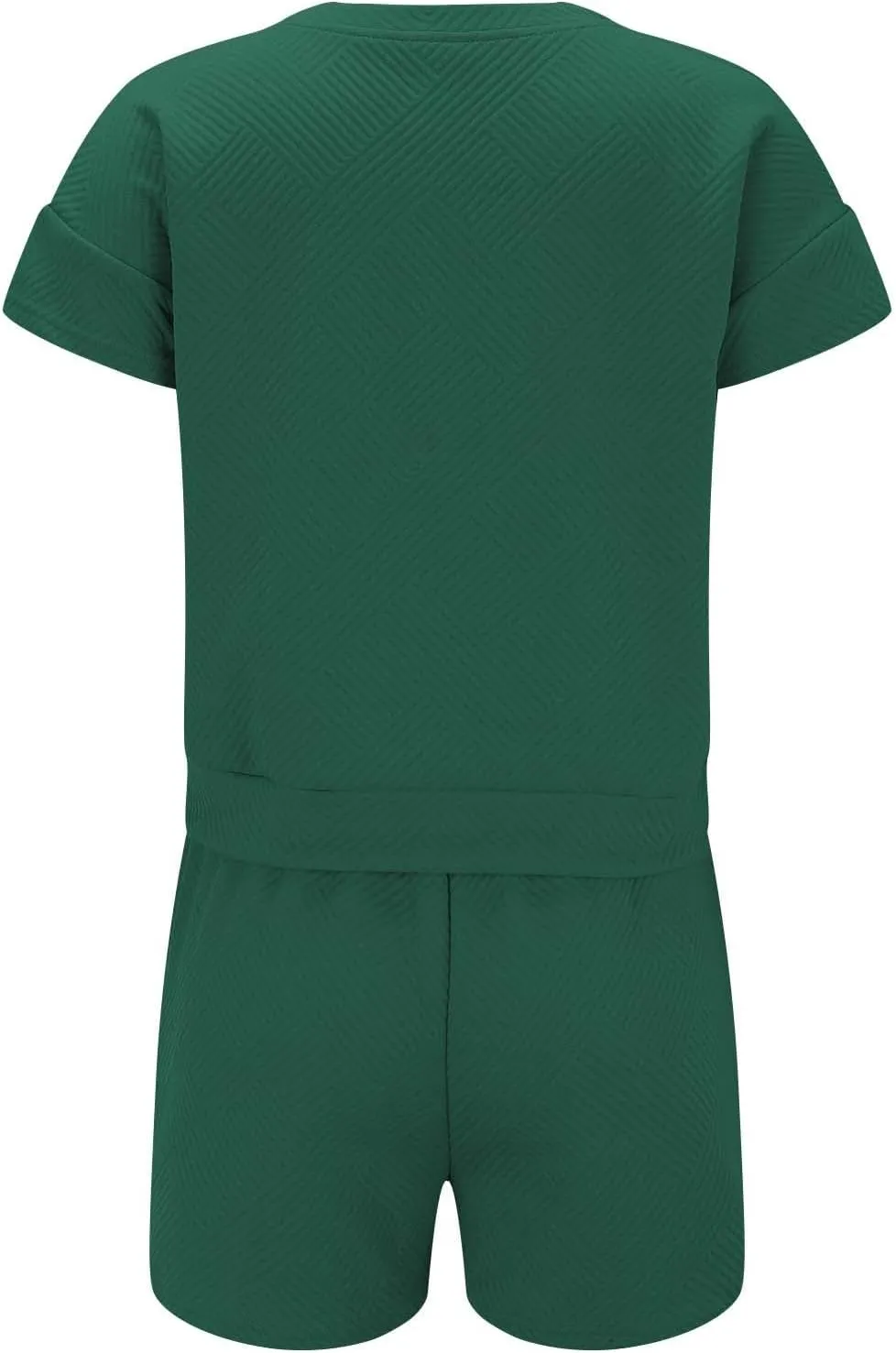 Miyaomn Trendy Waffle Lounge Set for Women Textured Short Sleeve Top and Shorts 2 Piece Tracksuit Outfit Pajamas with Pockets