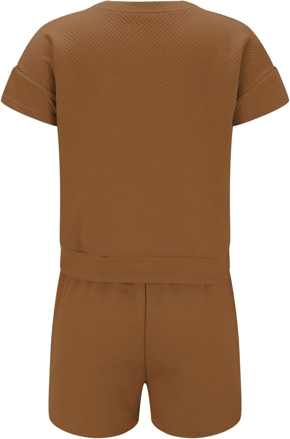 Miyaomn Trendy Waffle Lounge Set for Women Textured Short Sleeve Top and Shorts 2 Piece Tracksuit Outfit Pajamas with Pockets