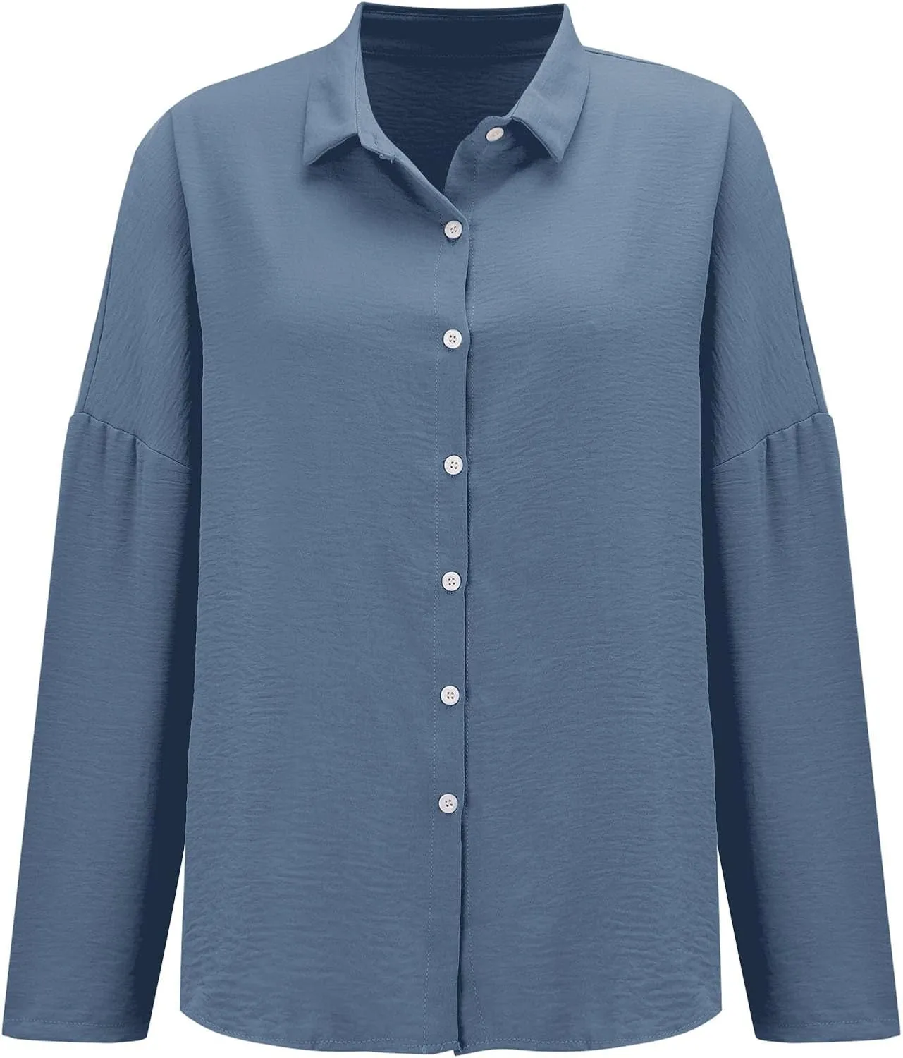 Miyaomn Womens Button Down Dress Shirts Cotton Linen Long Sleeve Collared Blouse Lightweight Slim Fit Solid V Neck Casual Top
